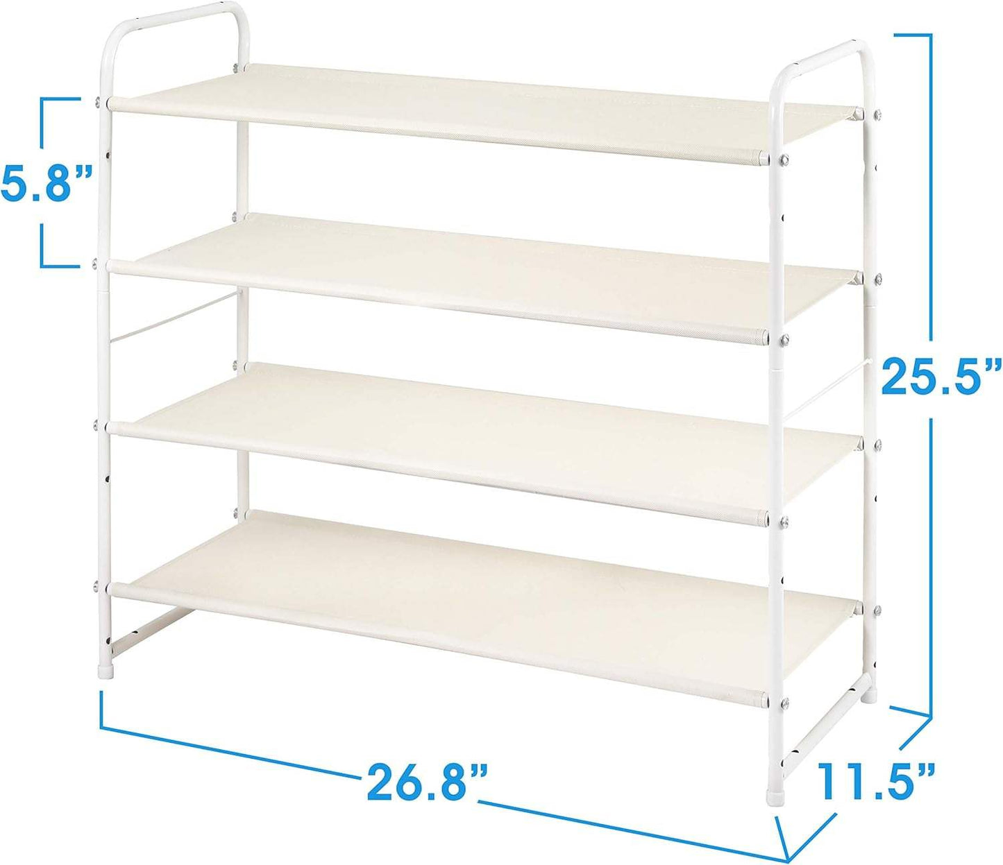 4 Tier Stackable Shoe Rack, Expandable & Adjustable Fabric Shoe Shelf Storage Organizer, White