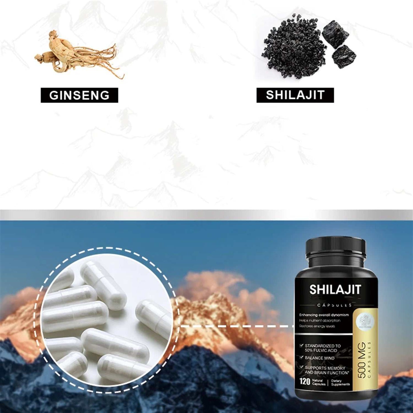 Shilajit Supplement 500Mg (High in Trace Minerals, No Fillers & Non-Gmo), Energy Booster, 120 Vegan Capsules for Unisex