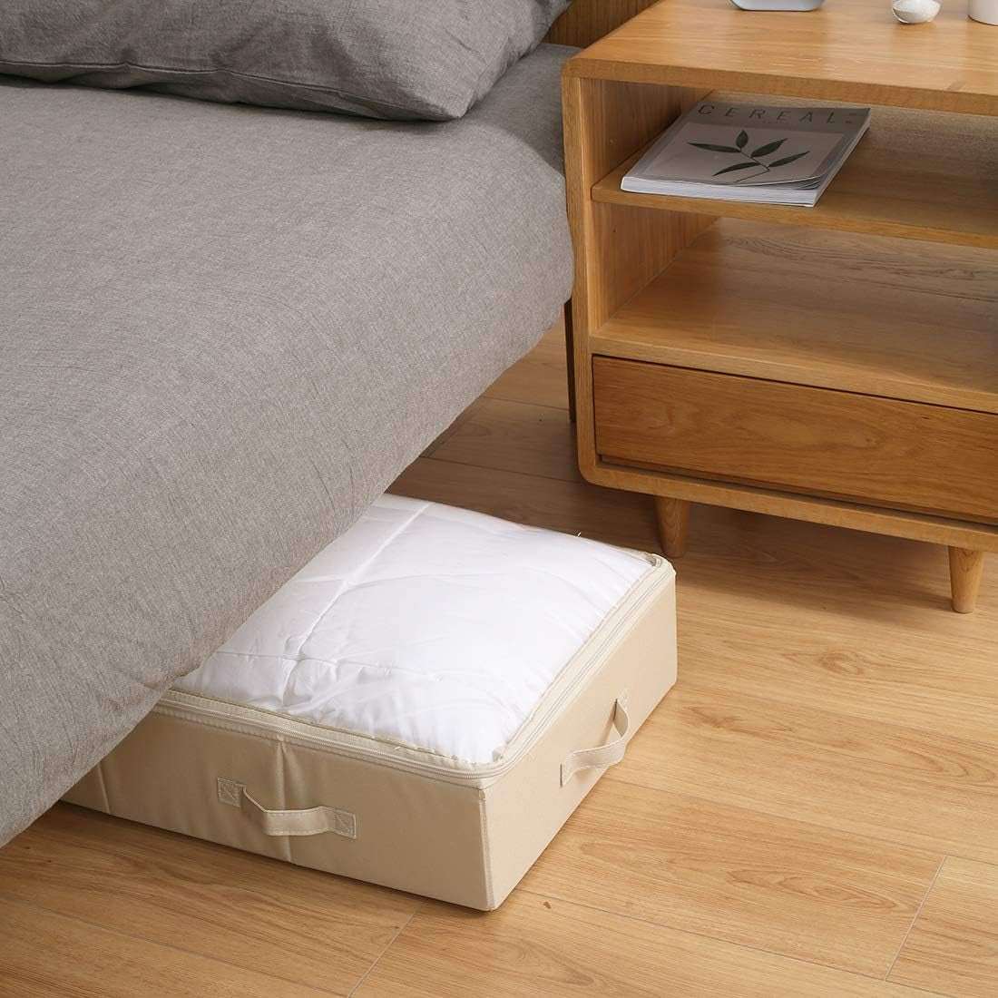 Spacious Visible Lidded under Bed Storage Bins for Shoes, Blankets, Sheets Organized, Wedding Dress Storage Box, Beige