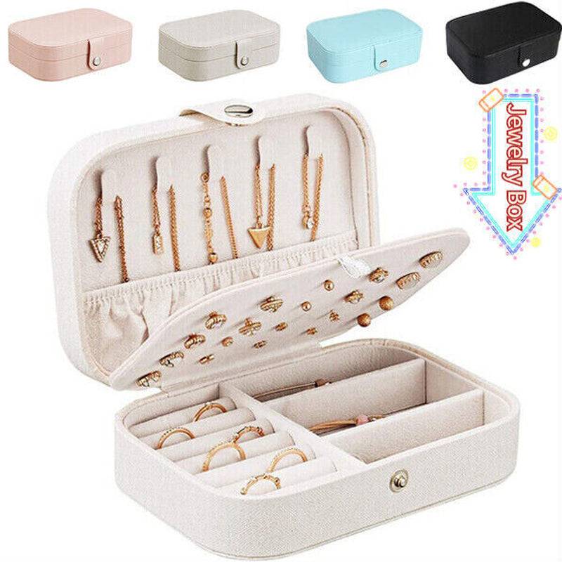 Portable Jewelry Box Organizer Leather Ornaments Case Travel Storage