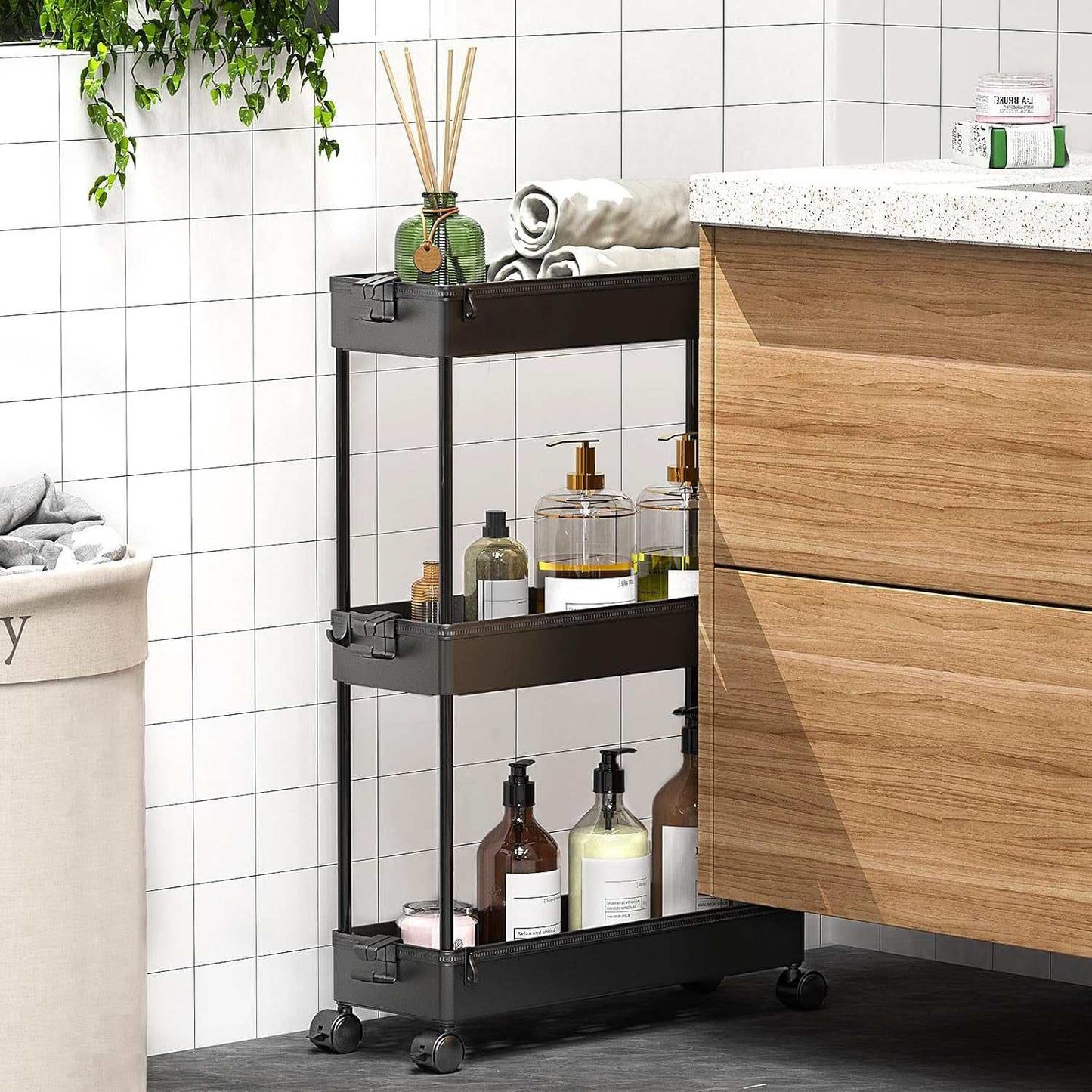 3-Tier Rolling Storage Cart Organizer for Kitchen/Bathroom