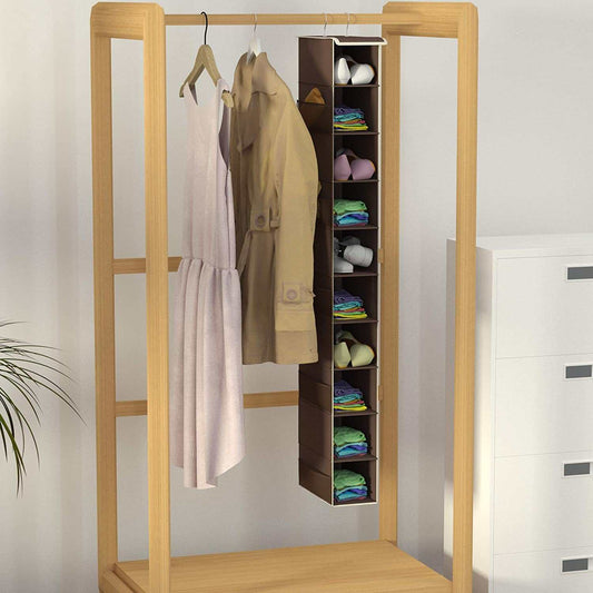 Shoe Organizer for Closet,10-Shelf Hanging Shoe Rack Organizer Closet Organizers and Storage Shelves Shoes Holder with 6 Mesh Side Pockets Coffee Coffee