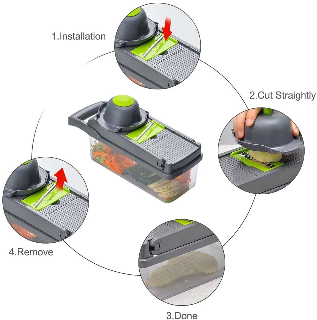 Vegetable Cutter  12 in 1 Food Chopper with Container Finger Protection for Veggie Fruit Salad Potato