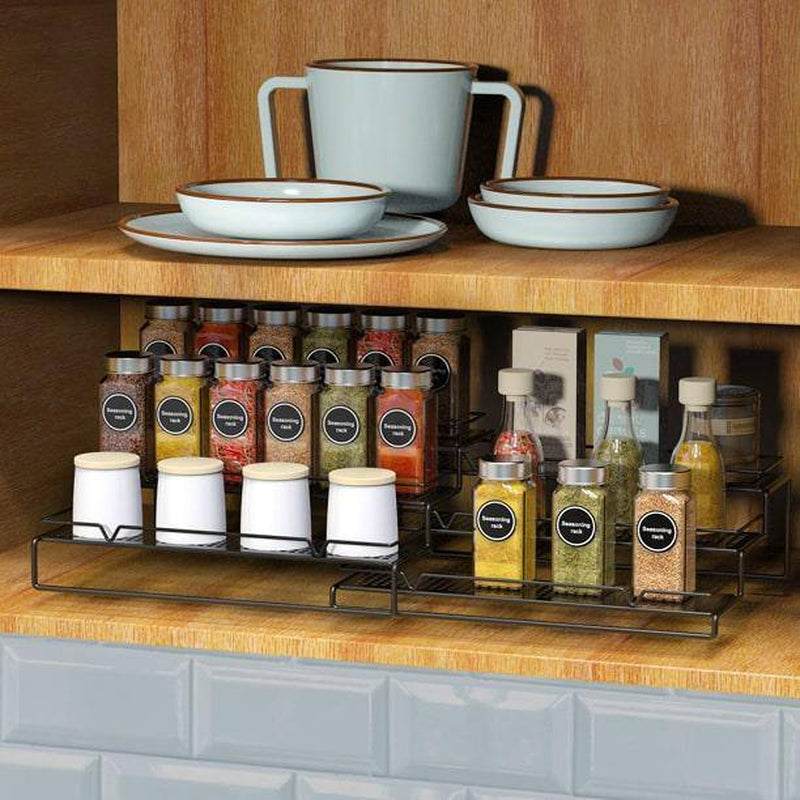 3-Tier Black Metal Wire Adjustable Spice Rack Organizer