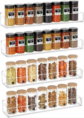 Wall Mounted Spice Rack Organizer,Clear Acrylic Spice Shelf Storage Holder,Hanging Seasoning Rack Organizer for Wall Kitchen 4 Pack