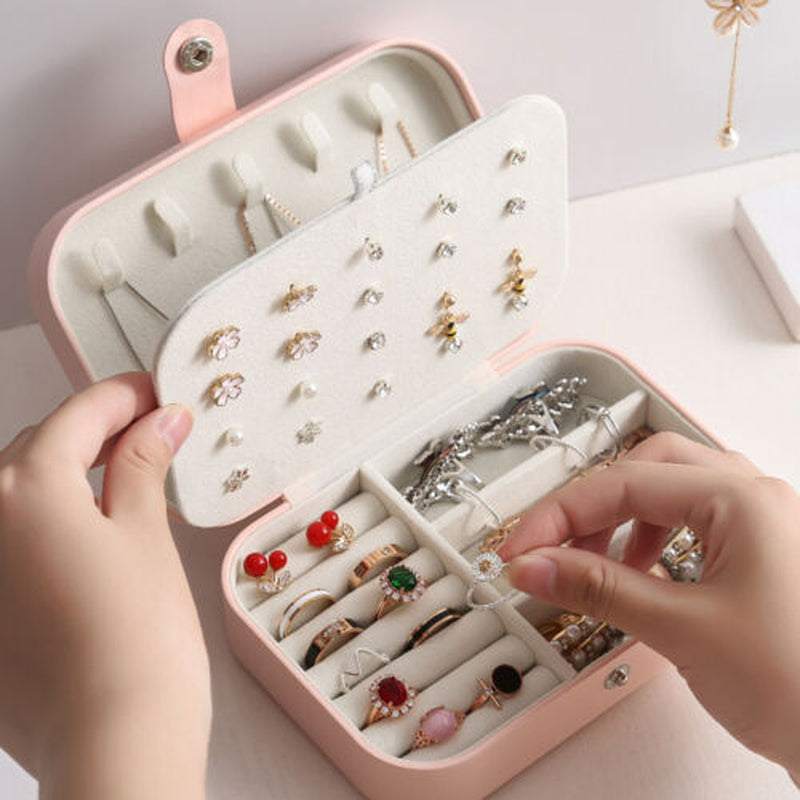 Portable Jewelry Box Organizer Leather Ornaments Case Travel Storage