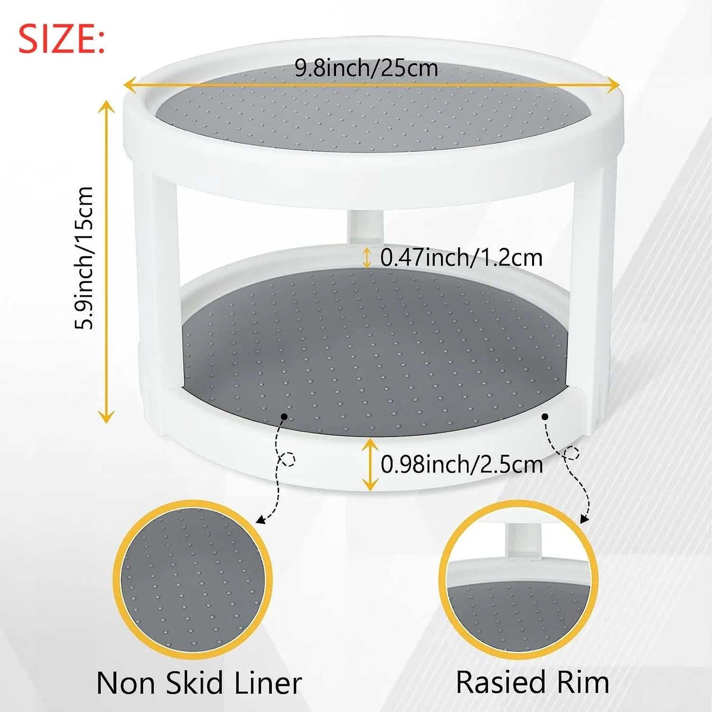 2 Pack 2 Tier Lazy Susans Turntable - 10 Inch Pantry Cabinet Lazy Susan Storage Turntable Rotating Spice Rack for Spices, Condiments, Baking