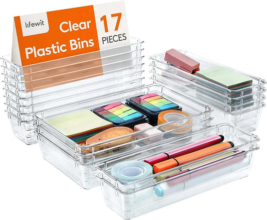 17Pcs Office Drawer Organizer Set, Large Size Desk/Bathroom/Kitchen/Makeup Organization