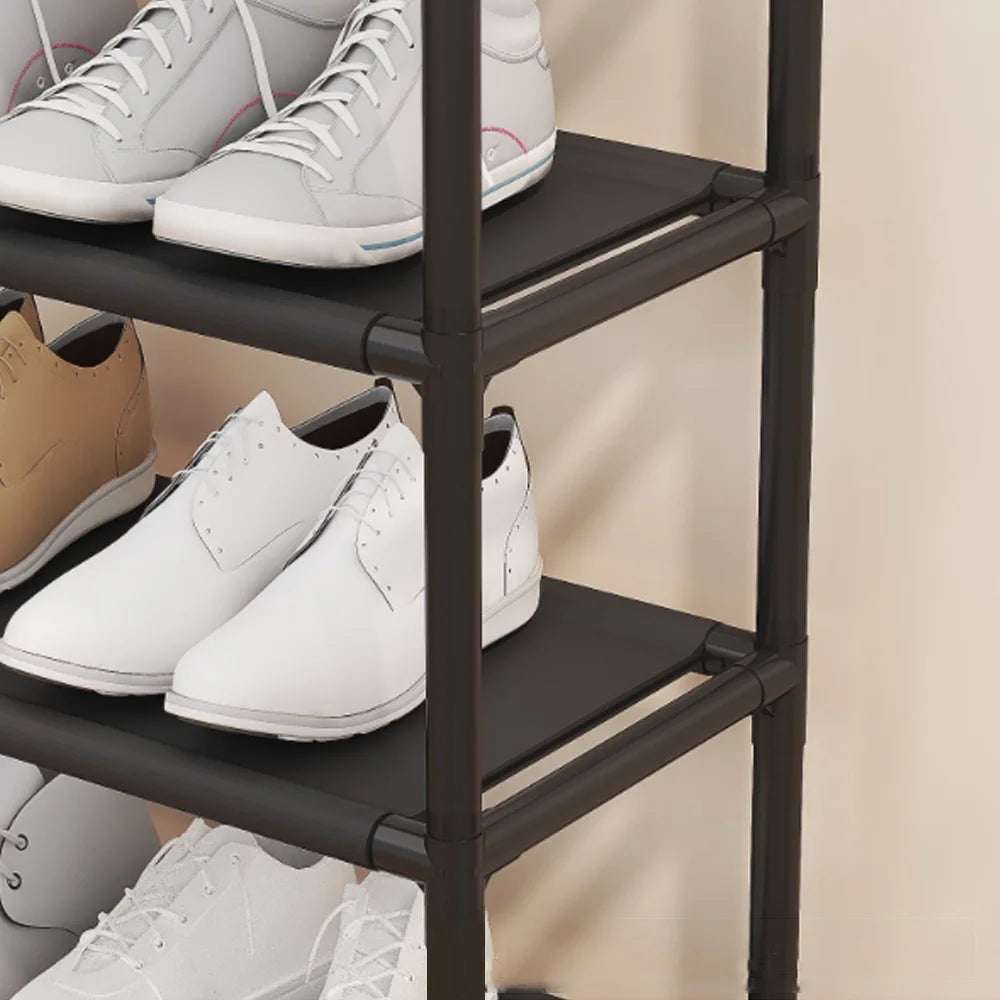 6-Tier Free Standing Shoe Rack, 39.7In Shoe Shelf, Entryway Shoe Organizer Storage Cabinet, with 5 Fabric Shelves and Storage Top for Bags or Shoes, Black