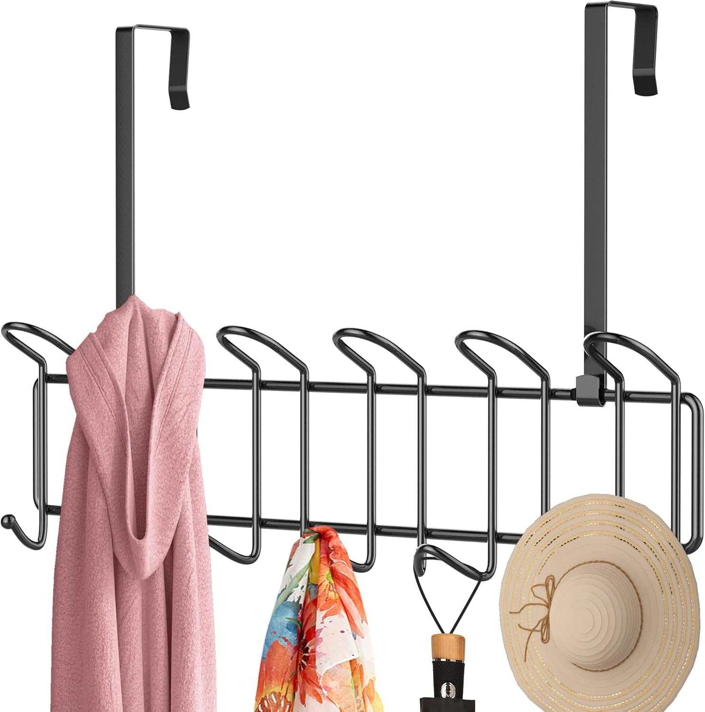 Coat Rack Wall Mounted Hook Rack over the Door Hook Organizer 13 Hooks, Heavy-Duty Iron Wire Black