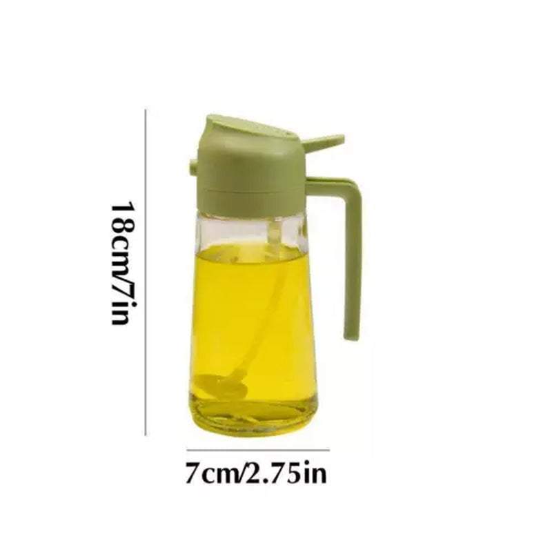 2-In-1 450ML glass oil sprayer and dispenser in green with a mess-free design for versatile cooking.