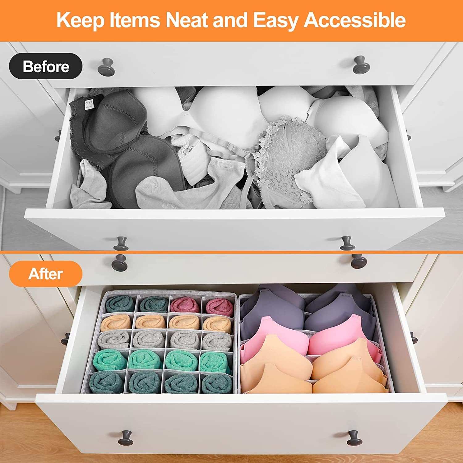 4 Pcs Underwear Drawer Organizers Divider, Socks Bra Organizer and Storage Boxes for Lingerie, Bra, Undies