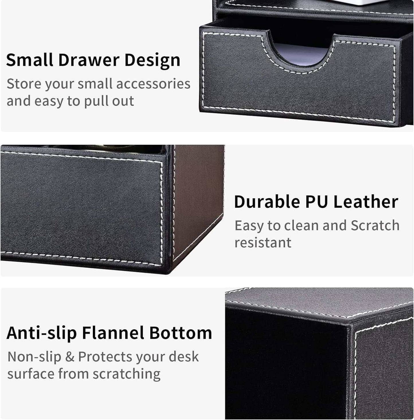 Pu Leather Desk Organizer Pen Pencil Holder Office Supplies Caddy Storage Box 6 Compartments with Drawer Black