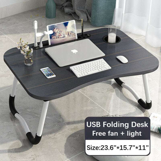 Laptop Bed Desk, Foldable Laptop Lap Desk Tray Table with USB Charge Port, Black