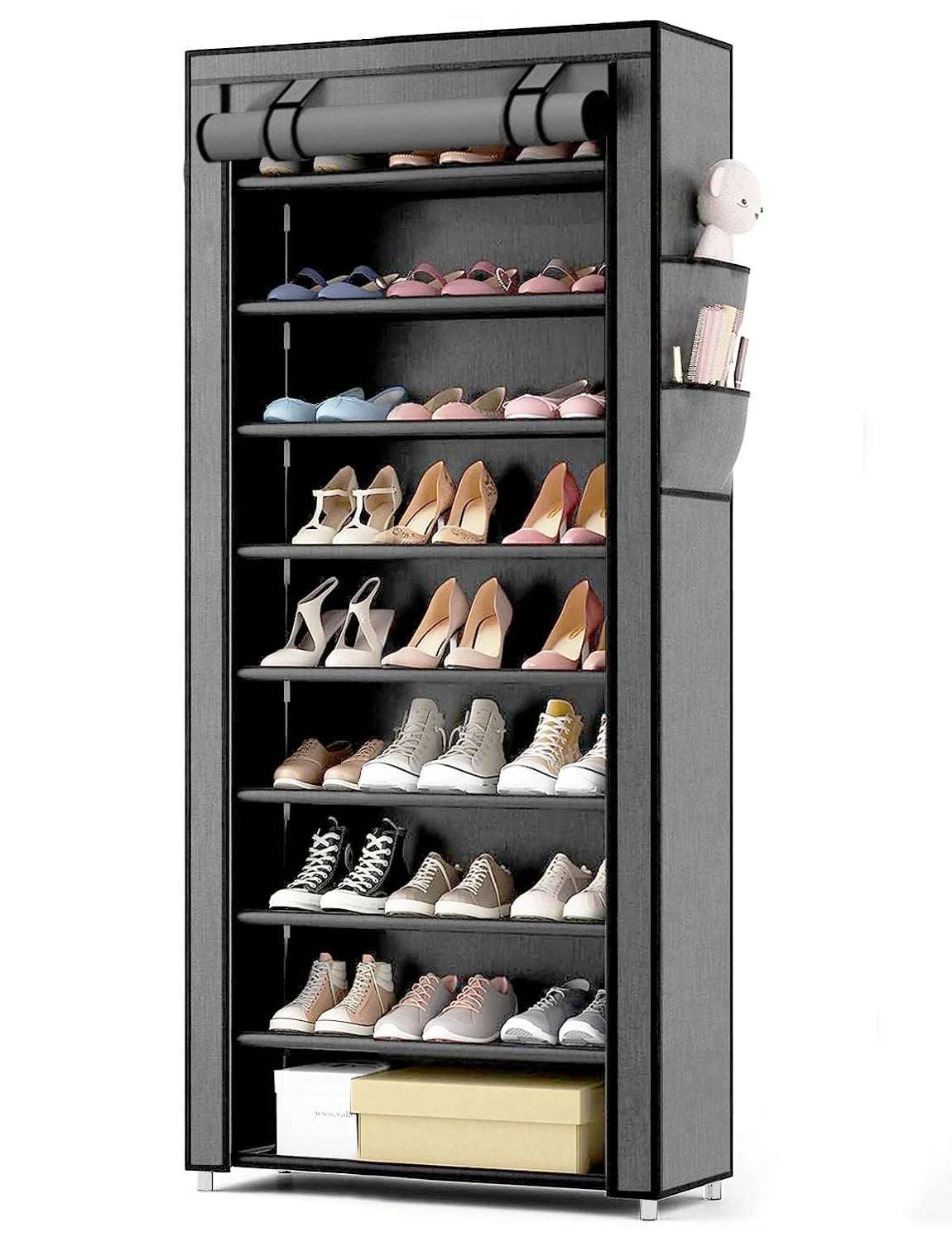 10 Tier Shoe Rack with Covers,Large Capacity Stackable Tall Shoe Organizer Storage Shoes and Boots Sturdy Metal Free Standing Shoe Shelf Organizer for Closet Entryway Garage Bedroom