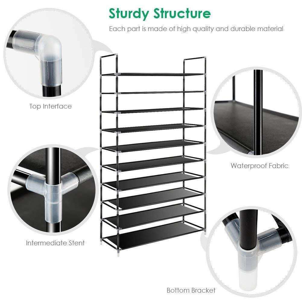 Adjustable Shoe Rack Organizer Storage Shoe Shelves 10 Tier 50 Pair Freestanding