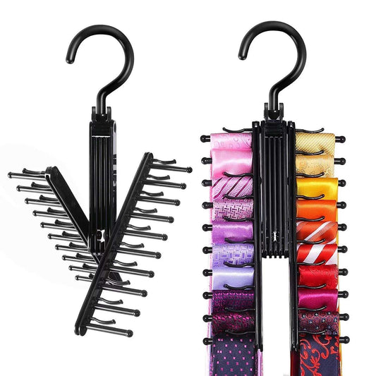 Upgraded 2 PCS See Everything Cross X 20 Tie Rack Holder,Rotate to Open/Close Tie and Belt Hanger with Non-Slip Clips,360 Degree Swivel Space Saving Organizer