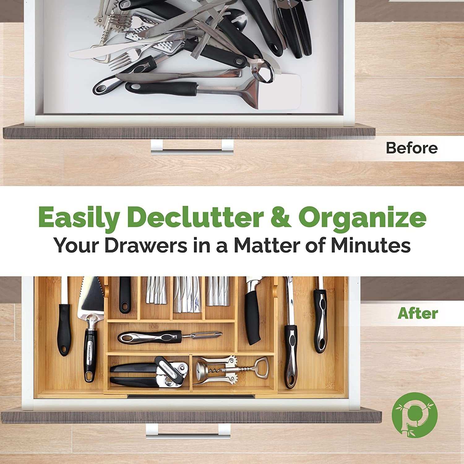 Silverware Organizer - Expandable Kitchen Drawer Organizer - Adjustable Kitchen Drawer Organizer for Utensils, Expandable to 22 Inches Wide, 10 Compartments, Silverware Tray for Drawer