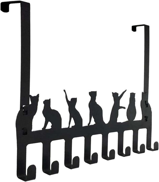 over the Door Hook Hanger, Heavy Duty Organizer Rack for Towel, Hat,Hoodies,Coat , Cloth,Bag - 8 Hooks (Black)