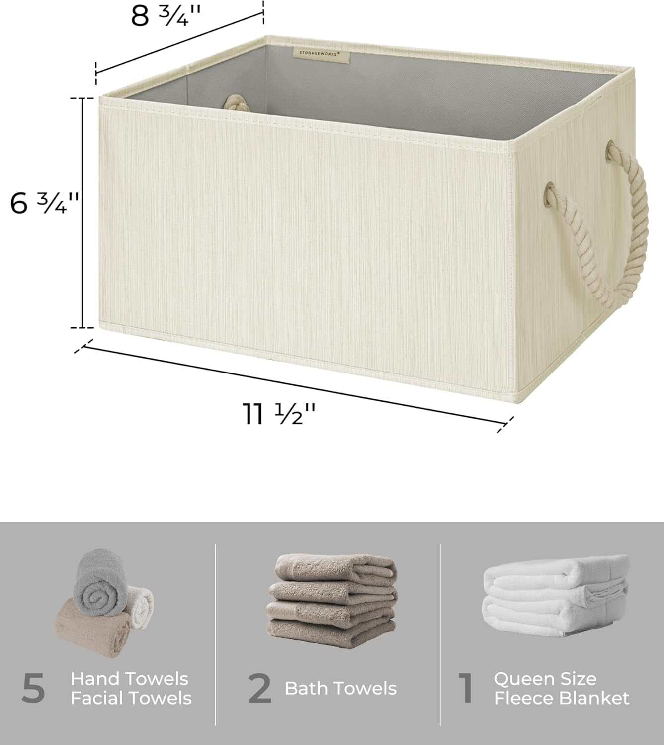 Storage Baskets for Organizing Shelves , Foldable Fabric Storage Bins with Handles, Beige, White & Ivory, 3-Pack, 11 ½" L X 8 ¾" W X 6 ½" H