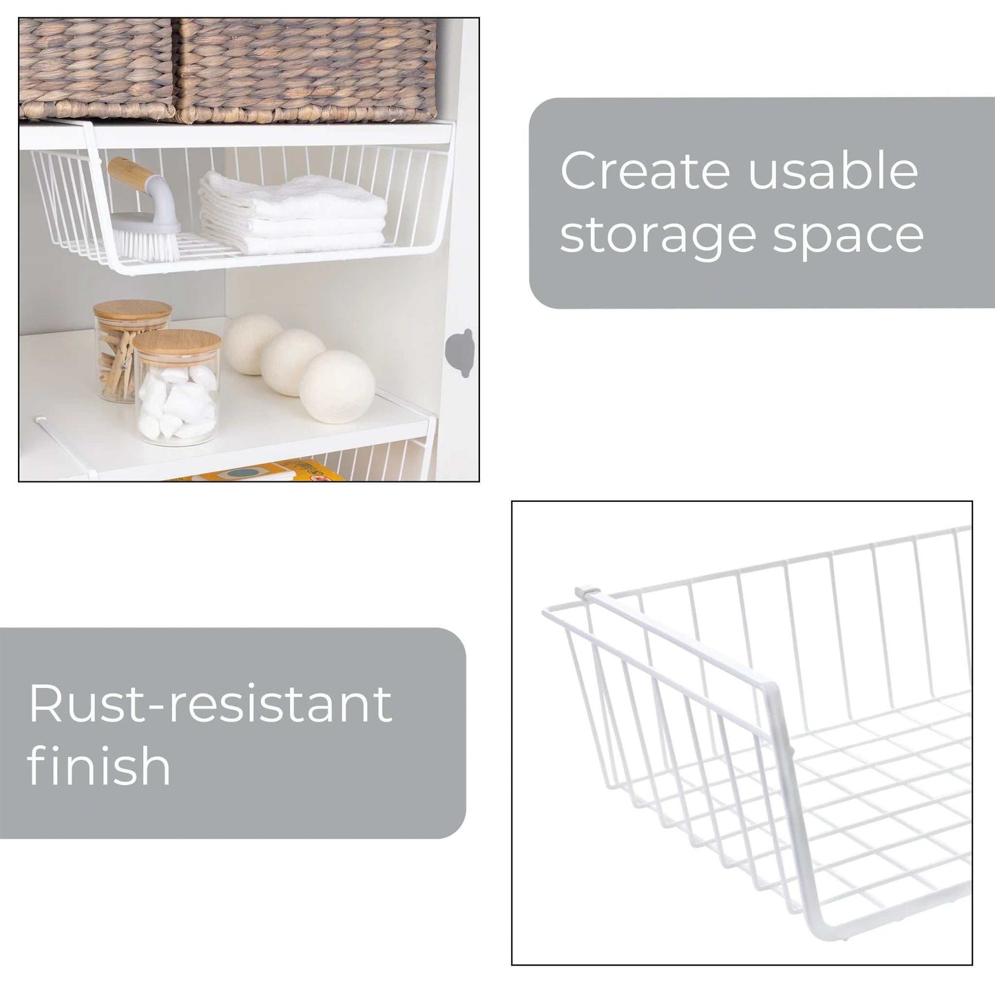 Wire under Cabinet Baskets, White, 2 Count