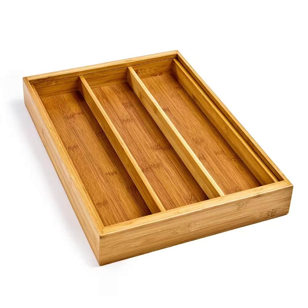 Bamboo Expandable 5 Large Compartment Adjustable Cutlery Drawer Tray Organizer