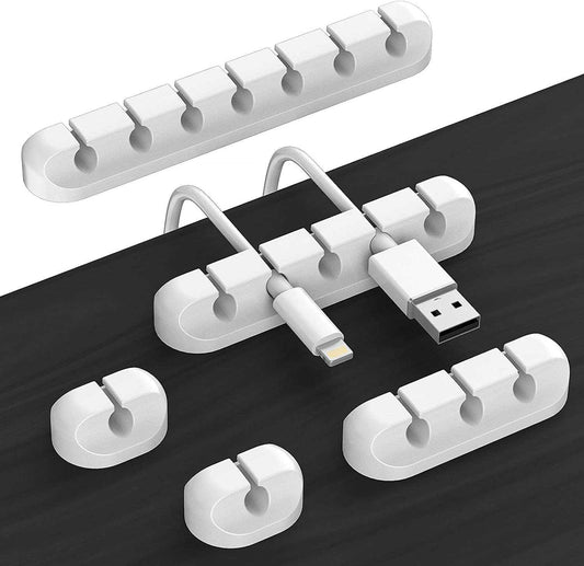 Cord Organizer Cable Management for Desk - 5 Packs White Clips and Cord Keeper, the White Self-Adhesive Holder Are Easy to Apply and Stops Wire Getting Dirty