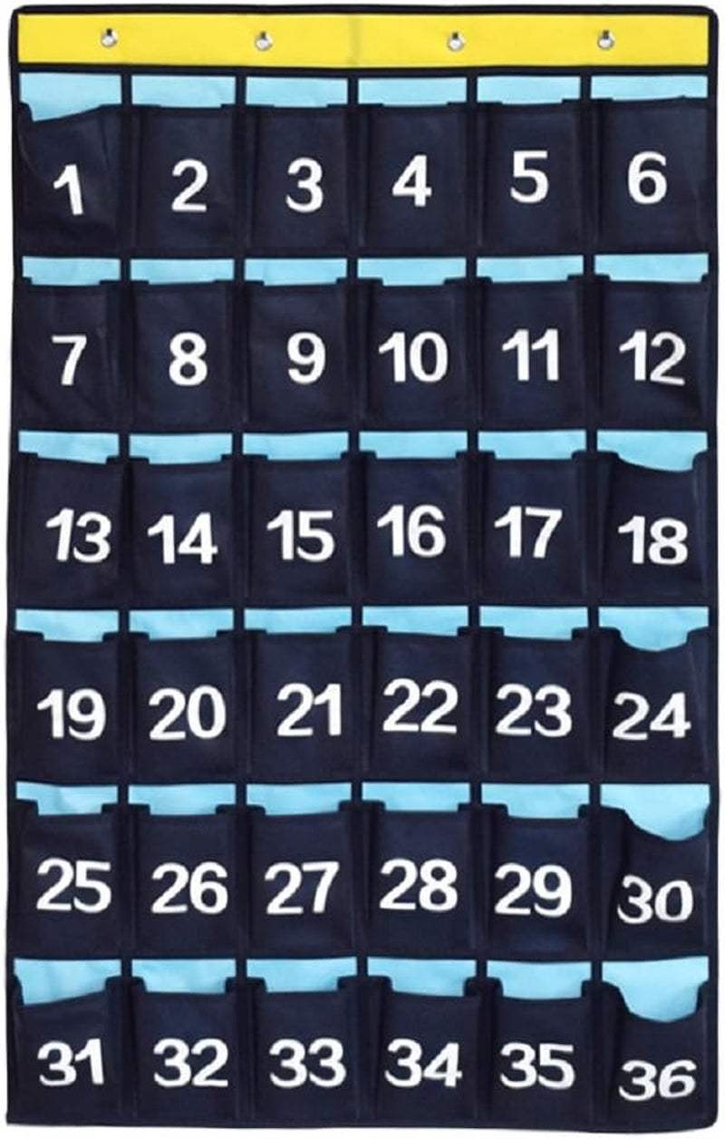 Numbered Pocket Chart over Door Hanging Classroom Org for Cell Phones Calculators Holders Blue (36 POCKETS)