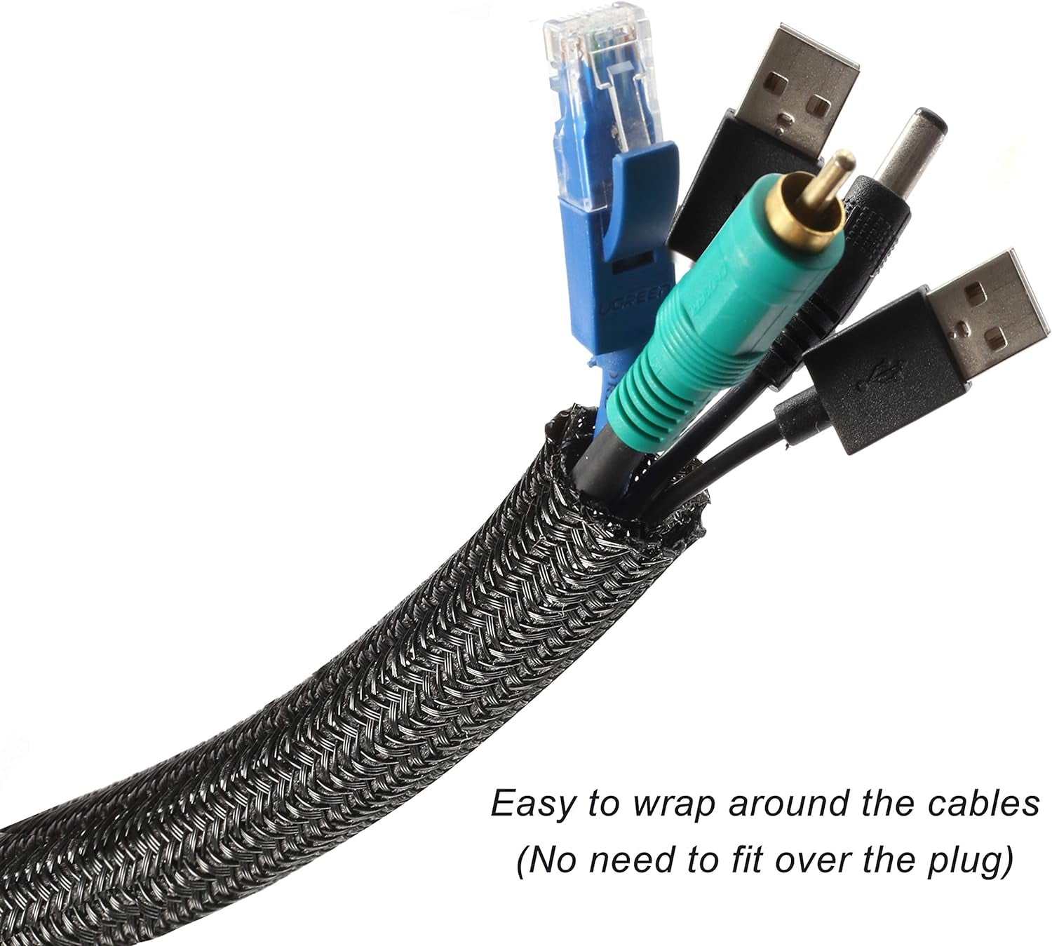 25Ft - 1/2 Inch Braided Cable Management Sleeve Cord Protector - Self-Wrapping Split Wire Loom for Tv/Computer/Home Theater/Engine Bay - Black