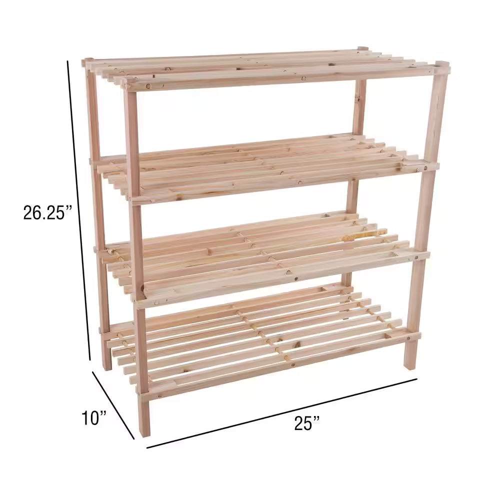 26 H 12-Pair 4-Tier Brown Wood Shoe Rack