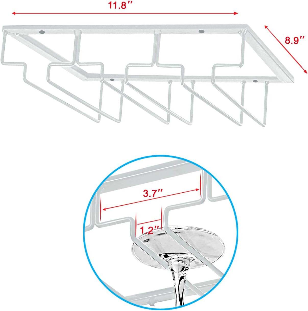 Wine Glass Rack, 3 Rows, White, under Cabinet, Stemware Hanger, 1 Pack