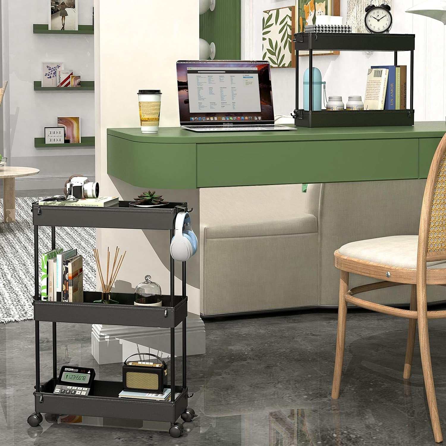 3-Tier Rolling Storage Cart Organizer for Kitchen/Bathroom