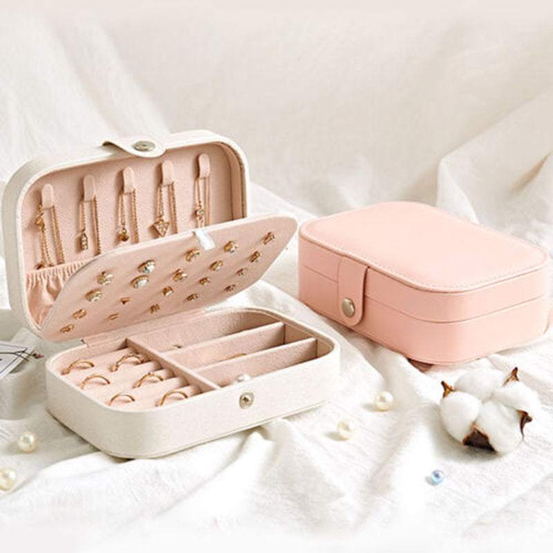 Portable Jewelry Box Organizer Leather Ornaments Case Travel Storage