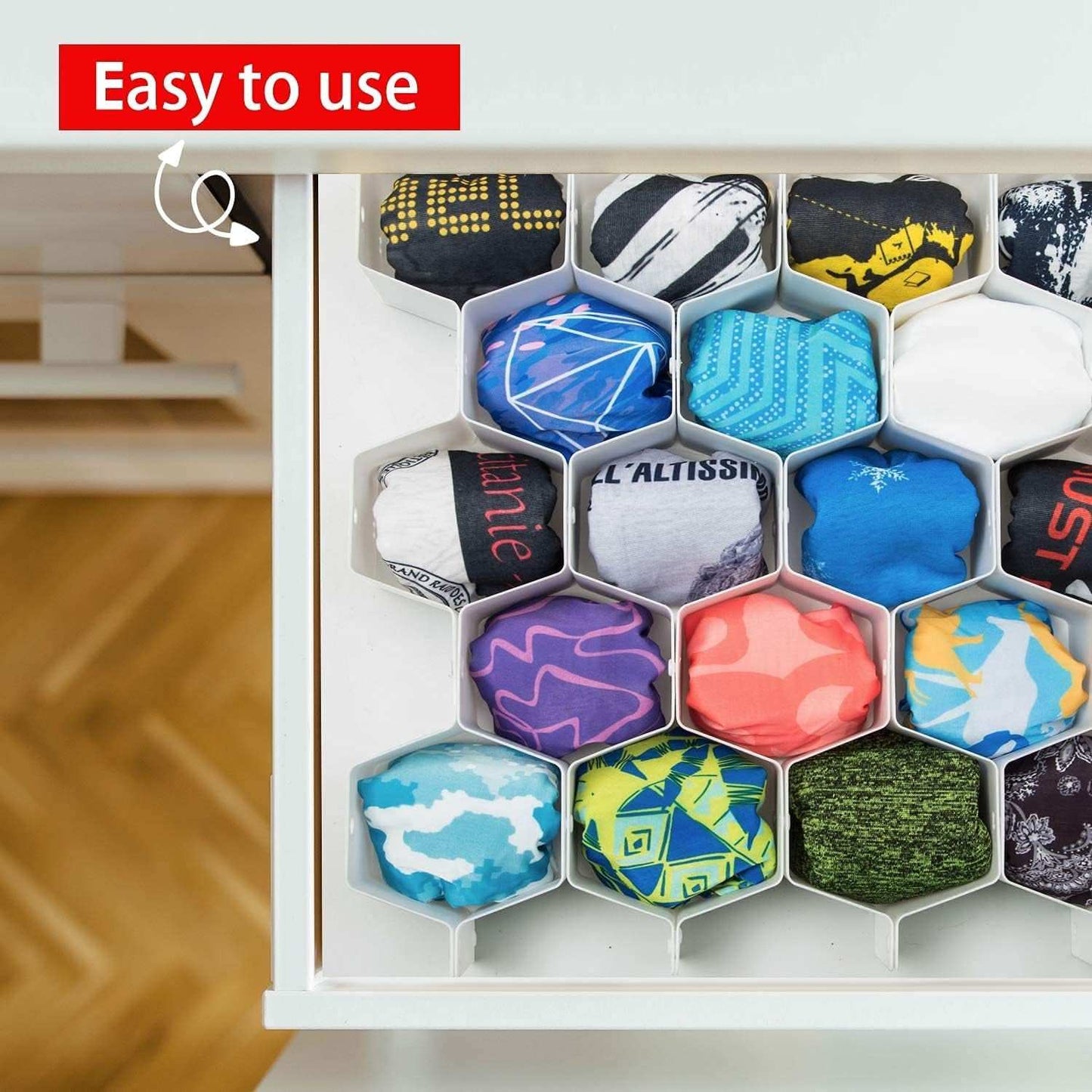 32Pcs Honeycomb Drawer Organizers Adjustable Partition Storage for Underwear Socks Bras Ties Belts Scarves White Total of 72 Slots