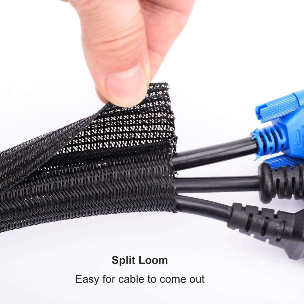 6.6Ft - 1/2 Inch Cable Sleeve, Cord Wrap Wire Protector Tubing for Pets, PC Cable Wrap, Computer Cable Management Sleeve - Black