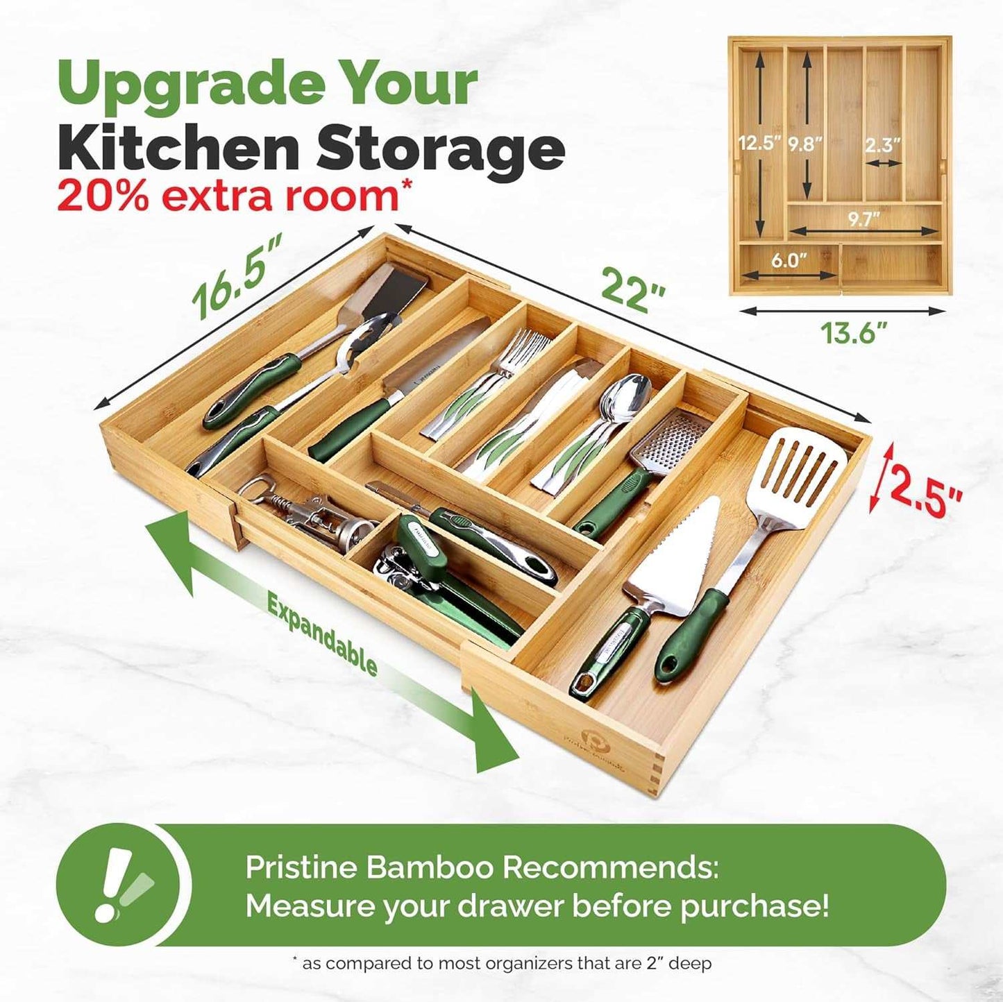 Silverware Organizer - Expandable Kitchen Drawer Organizer - Adjustable Kitchen Drawer Organizer for Utensils, Expandable to 22 Inches Wide, 10 Compartments, Silverware Tray for Drawer