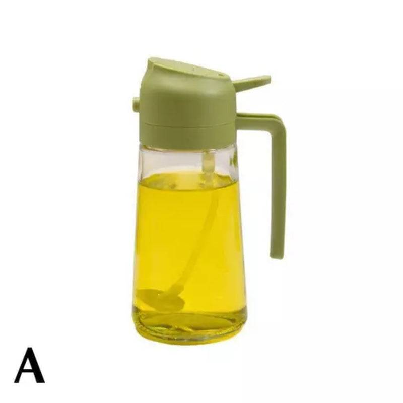 2-in-1 Glass Oil Sprayer and Dispenser, 450ml, Green, for Cooking and Baking.