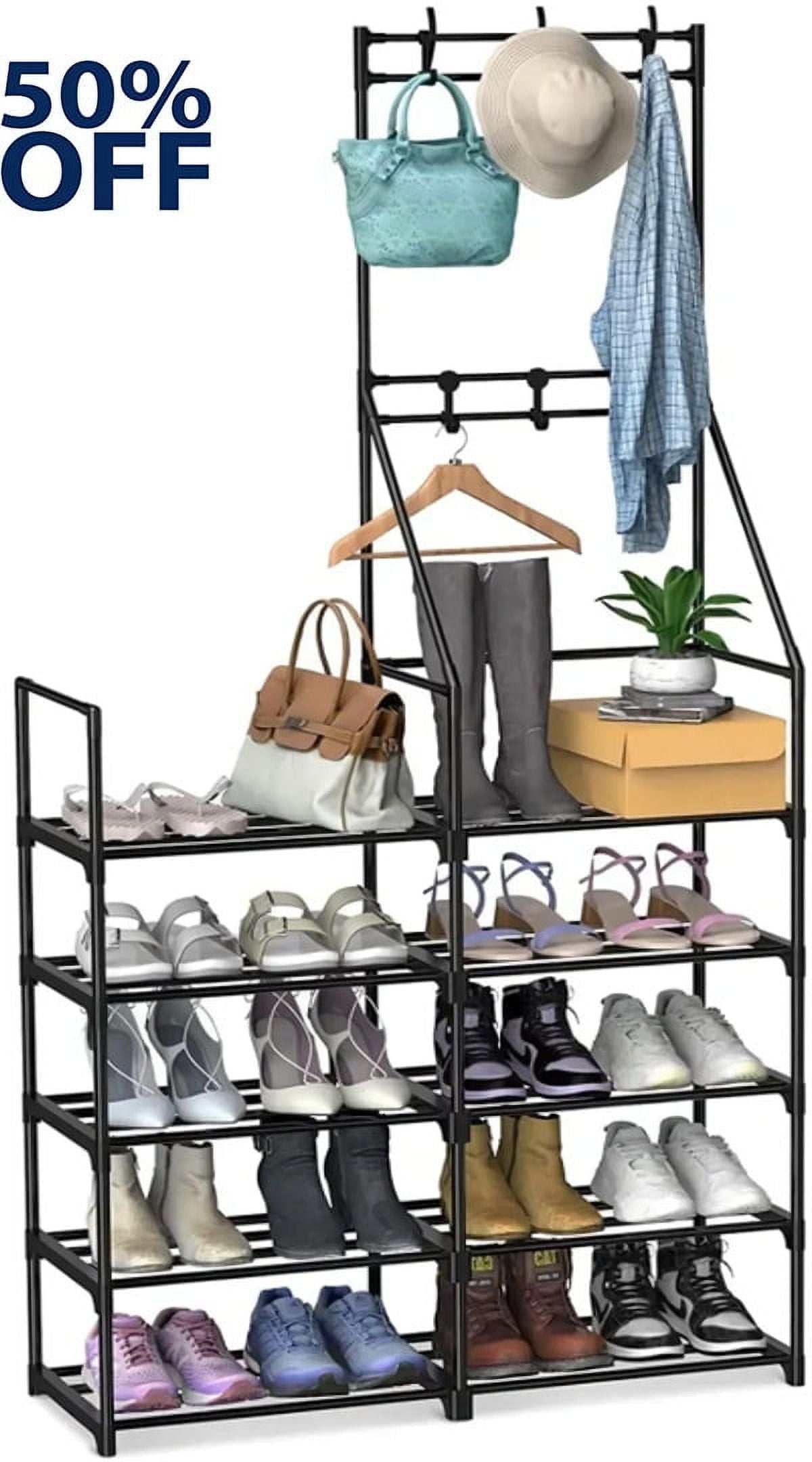 5-Tier Shoe Rack Shoe Storage Organizer, Freestanding Coat and Shoe Rack, 25-30 Pairs Shoe Shelf for Entryway Closet