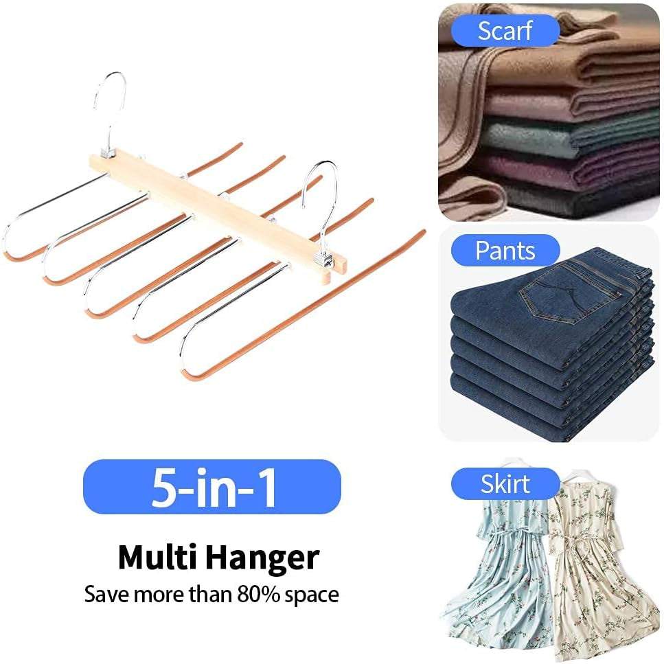 Magic Pants Hangers,Space Saving Closet Hangers 5 Layers 2 Uses Multi Functional Pants Rack,Clothes Organizer Rack for Clothes Trousers Scarves Ties(1 Pack)…