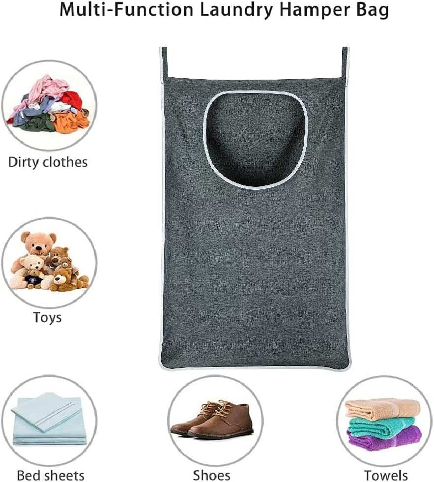 Hanging Laundry Hamper, over the Door Laundry Hamper and Hanging Laundry Bag, Extra Large Space Saving Hanging Hamper with 2 Types Hooks (35X 22Inch, Heather Grey)