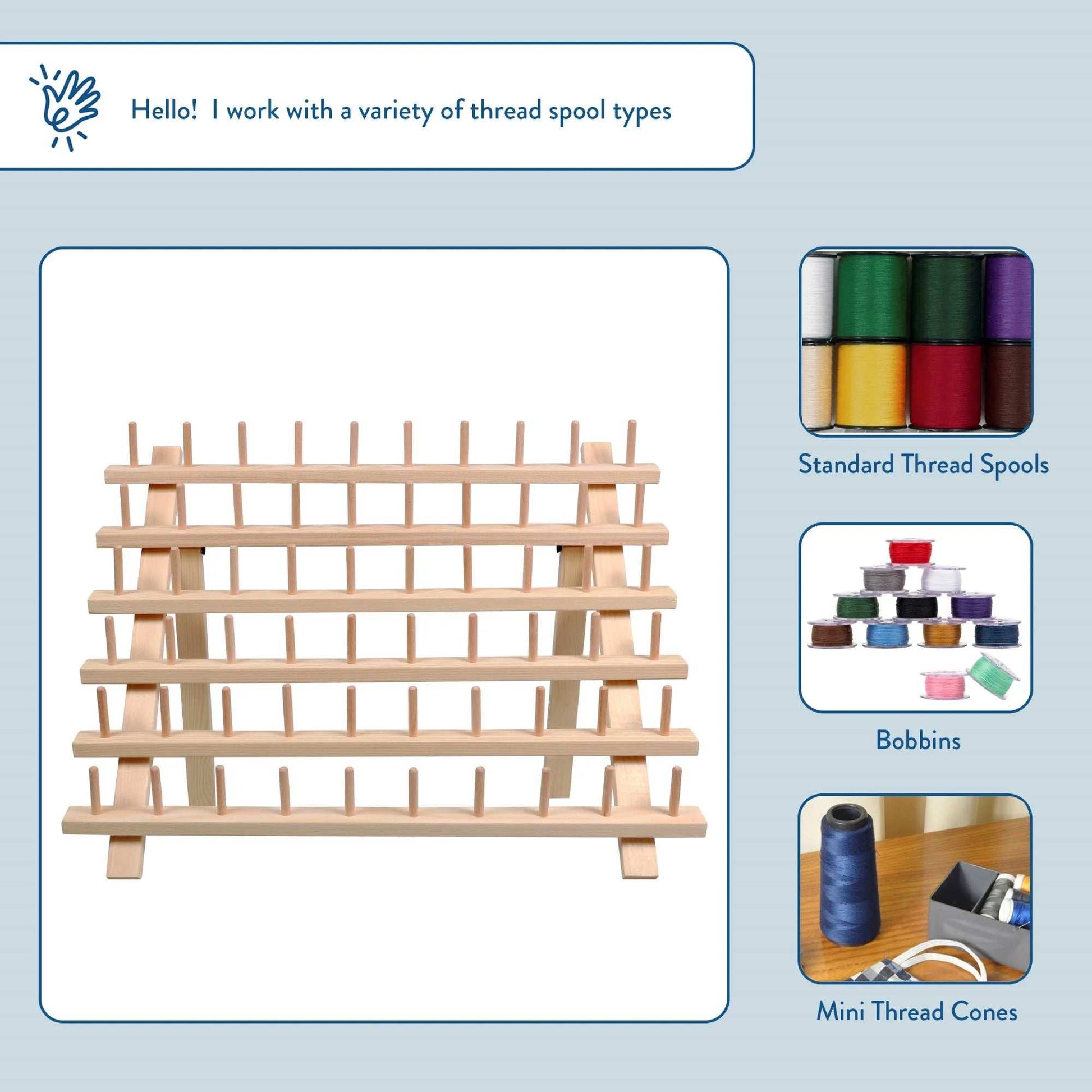 Sewing Thread Spool Organizing Storage Rack, Holds 60 Spools, 1.75" Length X 15.75" Width X 12.63" Height