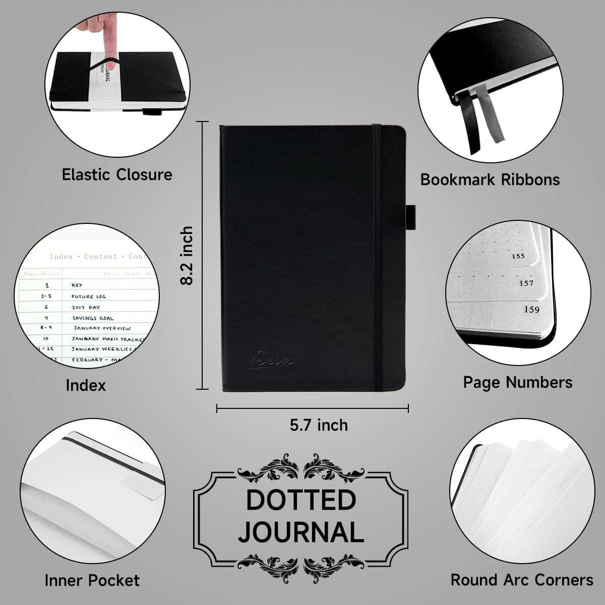 Dotted Journal Kit,  Dot Grid Journal Hardcover Planner Notebook Set for Beginners Women Girls Note Taking with Journaling Supplies Stencils Stickers Pens Accessories, A5, 224 Pages, Black