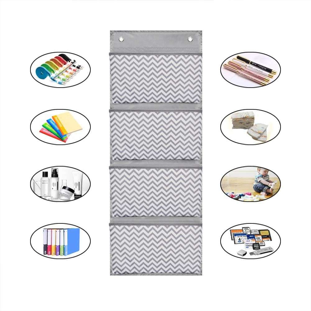 Wall Mount/Over Door File Hanging Storage Organizer - 4 Large Office Supplies File Document Organizer Holder for Office Supplies, School, Classroom, Office or Home Use, Wave Pattern