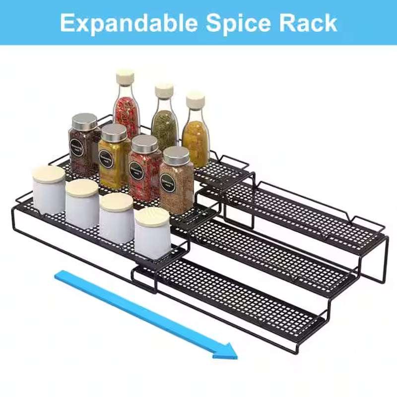 3-Tier Black Metal Wire Adjustable Spice Rack Organizer