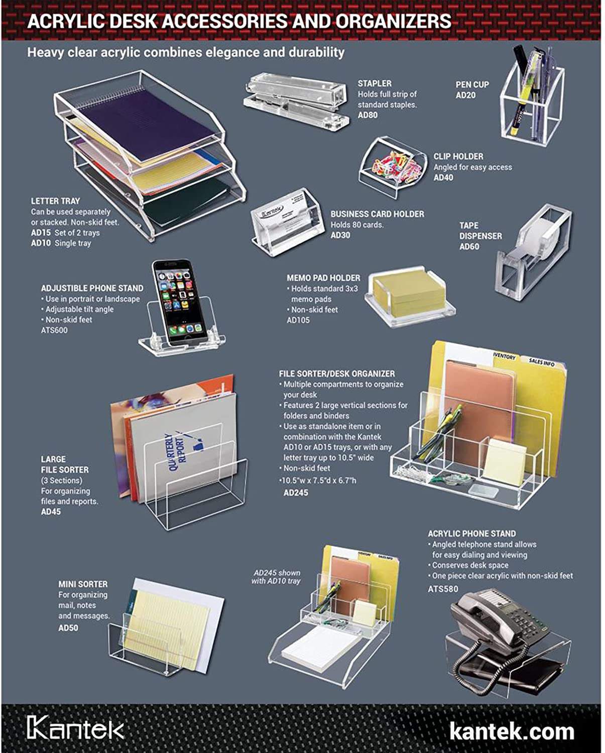 Clear Acrylic Mini File Sorter, 2 Section File Holder, 6" X 3.8" X 3.9", Desk Organizer, Non-Skid Feet, Desk Accessory