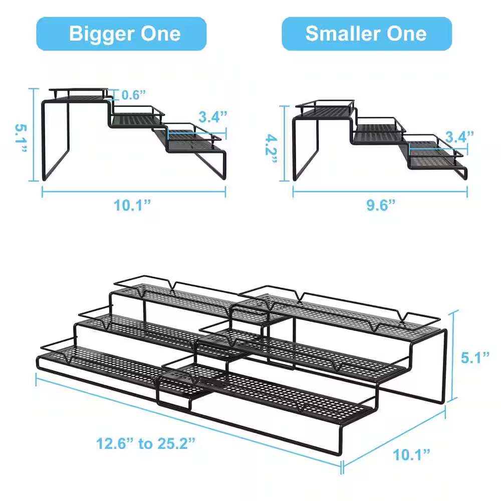 3-Tier Black Metal Wire Adjustable Spice Rack Organizer