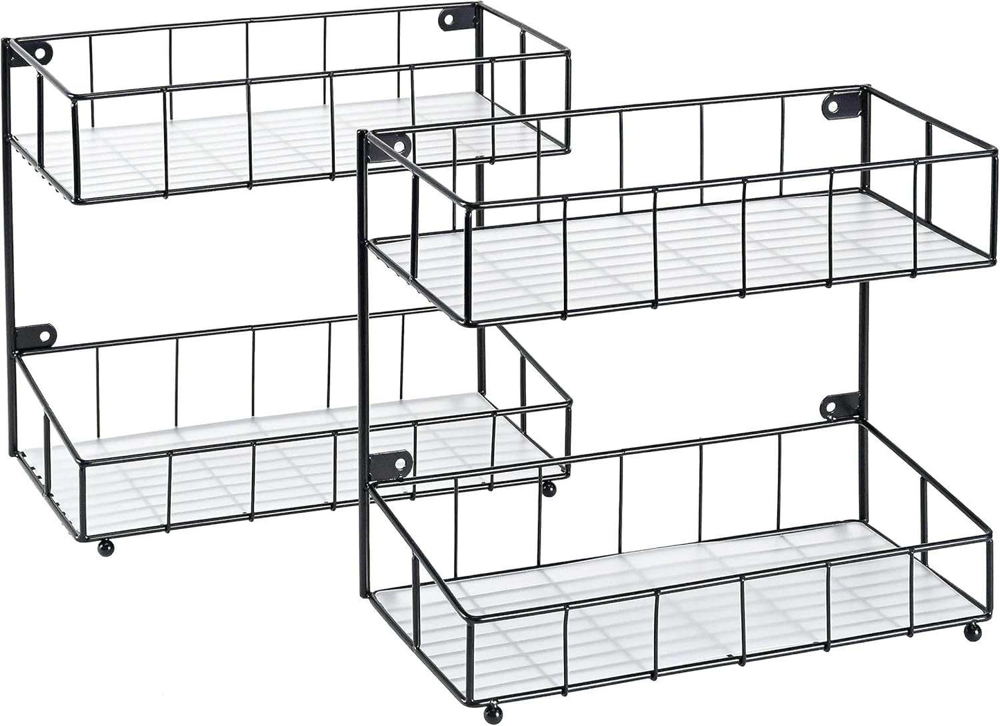 2 Pack - Spice Rack Organizer, 2-Tier Spice Accessories Storage Shelf, Door & Wall Mount, Steel, Black