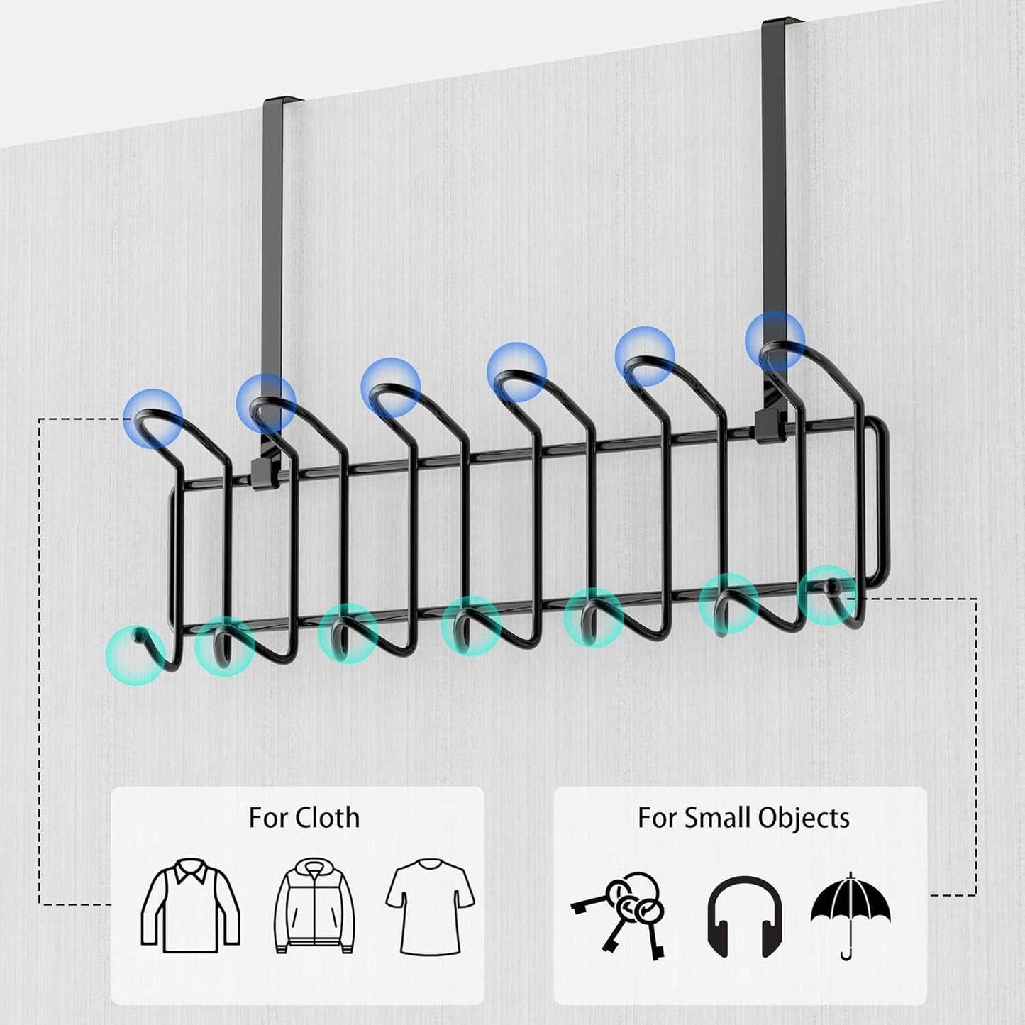 Coat Rack Wall Mounted Hook Rack over the Door Hook Organizer 13 Hooks, Heavy-Duty Iron Wire Black