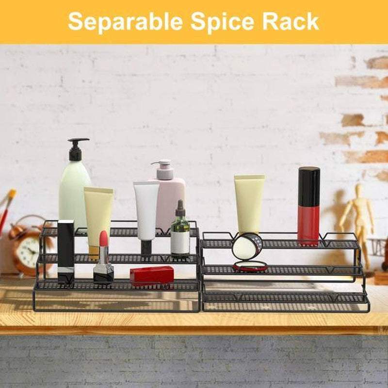 3-Tier Black Metal Wire Adjustable Spice Rack Organizer