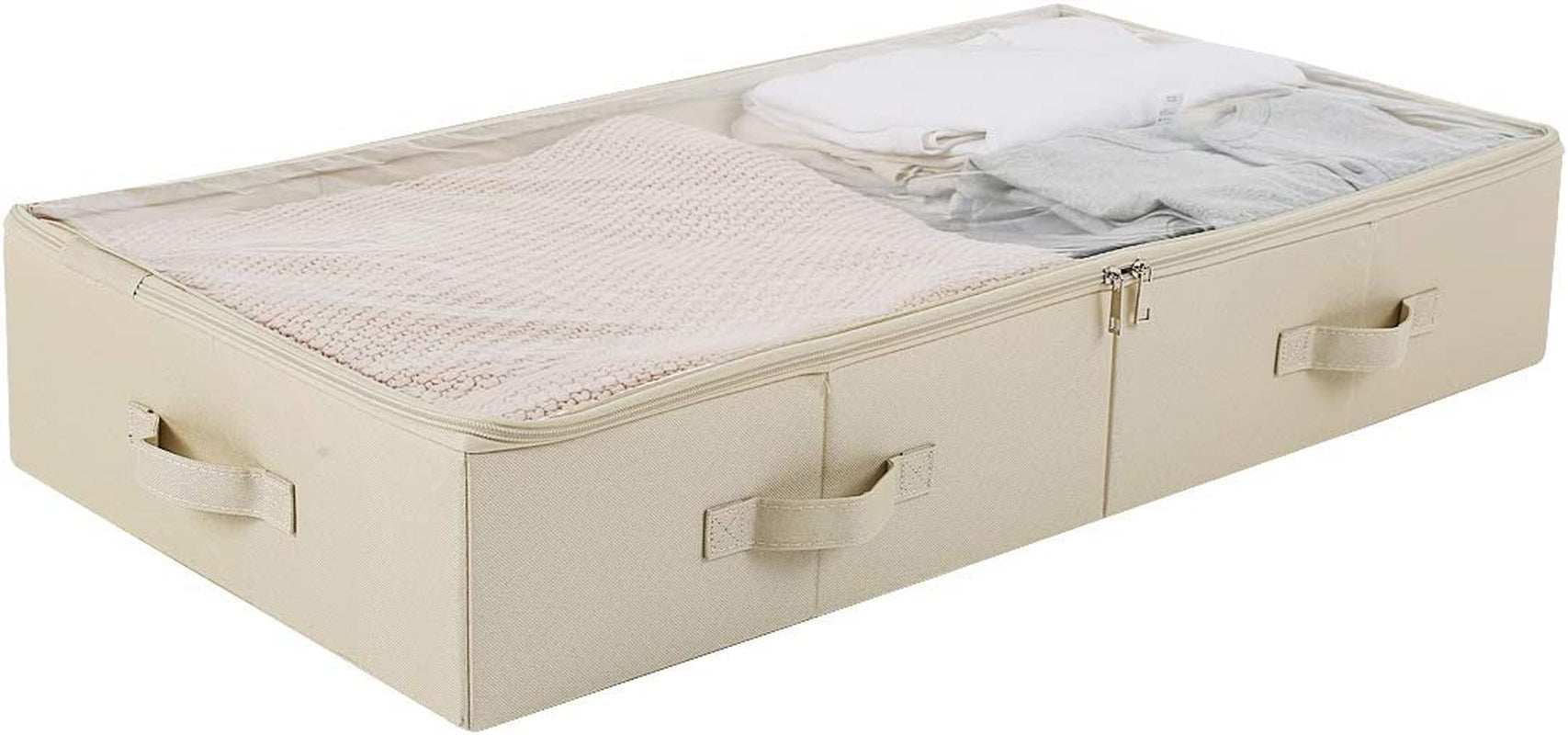 Spacious Visible Lidded under Bed Storage Bins for Shoes, Blankets, Sheets Organized, Wedding Dress Storage Box, Beige